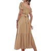imageLYANER Womens 2 Pcs Outfits Wrap Tie Short Sleeve Crop Top Ruffle Maxi Skirt SetLight Khaki