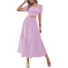 imageLYANER Womens 2 Pcs Outfits Wrap Tie Short Sleeve Crop Top Ruffle Maxi Skirt SetLight Purple