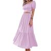 imageLYANER Womens 2 Pcs Outfits Wrap Tie Short Sleeve Crop Top Ruffle Maxi Skirt SetLight Purple