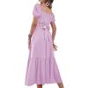 imageLYANER Womens 2 Pcs Outfits Wrap Tie Short Sleeve Crop Top Ruffle Maxi Skirt SetLight Purple