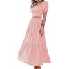 imageLYANER Womens 2 Pcs Outfits Wrap Tie Short Sleeve Crop Top Ruffle Maxi Skirt SetPink