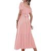 imageLYANER Womens 2 Pcs Outfits Wrap Tie Short Sleeve Crop Top Ruffle Maxi Skirt SetPink