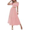 imageLYANER Womens 2 Pcs Outfits Wrap Tie Short Sleeve Crop Top Ruffle Maxi Skirt SetPink