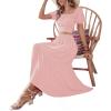imageLYANER Womens 2 Pcs Outfits Wrap Tie Short Sleeve Crop Top Ruffle Maxi Skirt SetPink