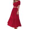imageLYANER Womens 2 Pcs Outfits Wrap Tie Short Sleeve Crop Top Ruffle Maxi Skirt SetRed