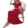 imageLYANER Womens 2 Pcs Outfits Wrap Tie Short Sleeve Crop Top Ruffle Maxi Skirt SetRed