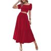 imageLYANER Womens 2 Pcs Outfits Wrap Tie Short Sleeve Crop Top Ruffle Maxi Skirt SetRed