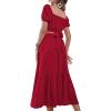 imageLYANER Womens 2 Pcs Outfits Wrap Tie Short Sleeve Crop Top Ruffle Maxi Skirt SetRed