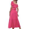 imageLYANER Womens 2 Pcs Outfits Wrap Tie Short Sleeve Crop Top Ruffle Maxi Skirt SetRose