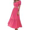 imageLYANER Womens 2 Pcs Outfits Wrap Tie Short Sleeve Crop Top Ruffle Maxi Skirt SetRose
