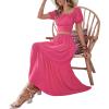 imageLYANER Womens 2 Pcs Outfits Wrap Tie Short Sleeve Crop Top Ruffle Maxi Skirt SetRose