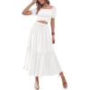 imageLYANER Womens 2 Pcs Outfits Wrap Tie Short Sleeve Crop Top Ruffle Maxi Skirt SetWhite
