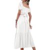 imageLYANER Womens 2 Pcs Outfits Wrap Tie Short Sleeve Crop Top Ruffle Maxi Skirt SetWhite