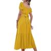 imageLYANER Womens 2 Pcs Outfits Wrap Tie Short Sleeve Crop Top Ruffle Maxi Skirt SetYellow