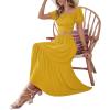 imageLYANER Womens 2 Pcs Outfits Wrap Tie Short Sleeve Crop Top Ruffle Maxi Skirt SetYellow