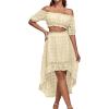 imageLYANER Womens 2 Piece Outfit Dress Off Shoulder Crop Top High Waist Ruffle Midi Skirt SetBeige