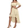 imageLYANER Womens 2 Piece Outfit Dress Off Shoulder Crop Top High Waist Ruffle Midi Skirt SetBeige