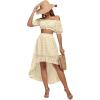 imageLYANER Womens 2 Piece Outfit Dress Off Shoulder Crop Top High Waist Ruffle Midi Skirt SetBeige