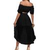 imageLYANER Womens 2 Piece Outfit Dress Off Shoulder Crop Top High Waist Ruffle Midi Skirt SetBlack