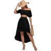 imageLYANER Womens 2 Piece Outfit Dress Off Shoulder Crop Top High Waist Ruffle Midi Skirt SetBlack