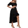 imageLYANER Womens 2 Piece Outfit Dress Off Shoulder Crop Top High Waist Ruffle Midi Skirt SetBlack