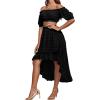 imageLYANER Womens 2 Piece Outfit Dress Off Shoulder Crop Top High Waist Ruffle Midi Skirt SetBlack