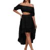 imageLYANER Womens 2 Piece Outfit Dress Off Shoulder Crop Top High Waist Ruffle Midi Skirt SetBlack