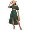 imageLYANER Womens 2 Piece Outfit Dress Off Shoulder Crop Top High Waist Ruffle Midi Skirt SetDark Green