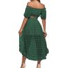 imageLYANER Womens 2 Piece Outfit Dress Off Shoulder Crop Top High Waist Ruffle Midi Skirt SetDark Green