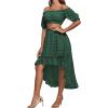 imageLYANER Womens 2 Piece Outfit Dress Off Shoulder Crop Top High Waist Ruffle Midi Skirt SetDark Green