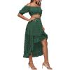 imageLYANER Womens 2 Piece Outfit Dress Off Shoulder Crop Top High Waist Ruffle Midi Skirt SetDark Green