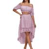 imageLYANER Womens 2 Piece Outfit Dress Off Shoulder Crop Top High Waist Ruffle Midi Skirt SetDusty Pink