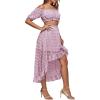 imageLYANER Womens 2 Piece Outfit Dress Off Shoulder Crop Top High Waist Ruffle Midi Skirt SetDusty Pink