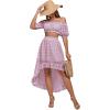 imageLYANER Womens 2 Piece Outfit Dress Off Shoulder Crop Top High Waist Ruffle Midi Skirt SetDusty Pink