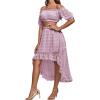 imageLYANER Womens 2 Piece Outfit Dress Off Shoulder Crop Top High Waist Ruffle Midi Skirt SetDusty Pink