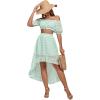 imageLYANER Womens 2 Piece Outfit Dress Off Shoulder Crop Top High Waist Ruffle Midi Skirt SetLight Green