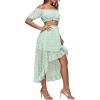 imageLYANER Womens 2 Piece Outfit Dress Off Shoulder Crop Top High Waist Ruffle Midi Skirt SetLight Green