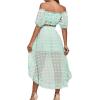 imageLYANER Womens 2 Piece Outfit Dress Off Shoulder Crop Top High Waist Ruffle Midi Skirt SetLight Green