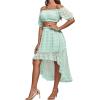 imageLYANER Womens 2 Piece Outfit Dress Off Shoulder Crop Top High Waist Ruffle Midi Skirt SetLight Green