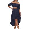 imageLYANER Womens 2 Piece Outfit Dress Off Shoulder Crop Top High Waist Ruffle Midi Skirt SetNavy Blue