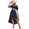 imageLYANER Womens 2 Piece Outfit Dress Off Shoulder Crop Top High Waist Ruffle Midi Skirt SetNavy Blue