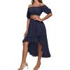 imageLYANER Womens 2 Piece Outfit Dress Off Shoulder Crop Top High Waist Ruffle Midi Skirt SetNavy Blue