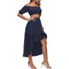 imageLYANER Womens 2 Piece Outfit Dress Off Shoulder Crop Top High Waist Ruffle Midi Skirt SetNavy Blue