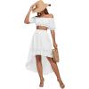 imageLYANER Womens 2 Piece Outfit Dress Off Shoulder Crop Top High Waist Ruffle Midi Skirt SetWhite
