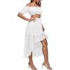 imageLYANER Womens 2 Piece Outfit Dress Off Shoulder Crop Top High Waist Ruffle Midi Skirt SetWhite