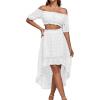 imageLYANER Womens 2 Piece Outfit Dress Off Shoulder Crop Top High Waist Ruffle Midi Skirt SetWhite