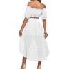 imageLYANER Womens 2 Piece Outfit Dress Off Shoulder Crop Top High Waist Ruffle Midi Skirt SetWhite