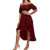 imageLYANER Womens 2 Piece Outfit Dress Off Shoulder Crop Top High Waist Ruffle Midi Skirt SetWine Red