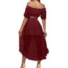 imageLYANER Womens 2 Piece Outfit Dress Off Shoulder Crop Top High Waist Ruffle Midi Skirt SetWine Red