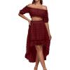 imageLYANER Womens 2 Piece Outfit Dress Off Shoulder Crop Top High Waist Ruffle Midi Skirt SetWine Red